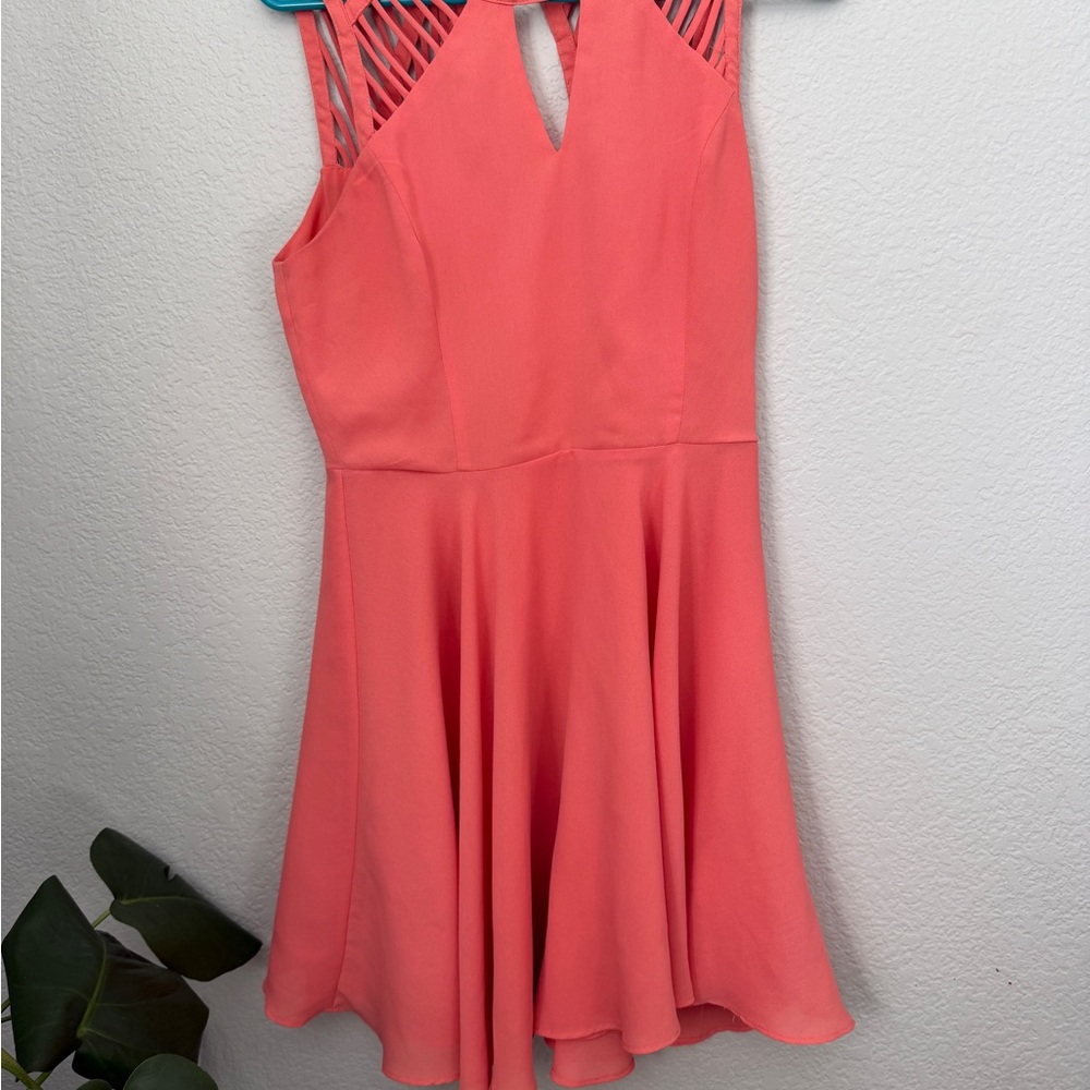 peach coral fit and flare cutout dress from Urban Outfitters wedding guest form